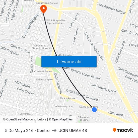 5 De Mayo 216 - Centro to UCIN UMAE 48 map