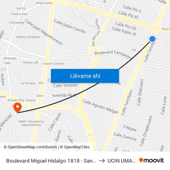 Boulevard Miguel Hidalgo 1818 -  San Jerónimo to UCIN UMAE 48 map