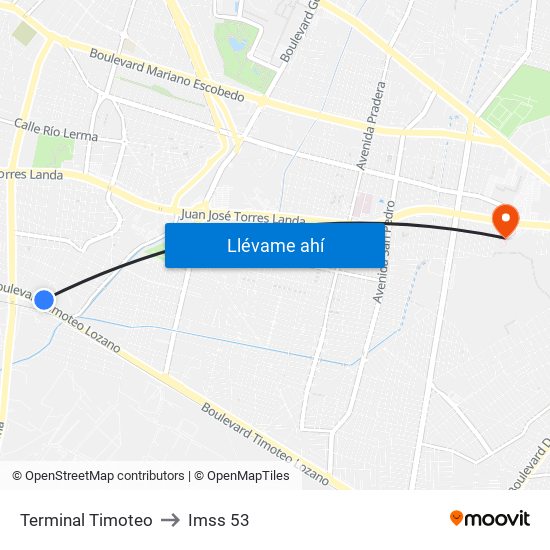 Terminal Timoteo to Imss 53 map