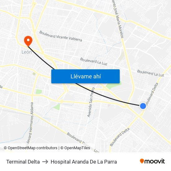 Terminal Delta to Hospital Aranda De La Parra map