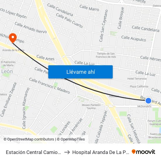 Estación Central Camionera to Hospital Aranda De La Parra map