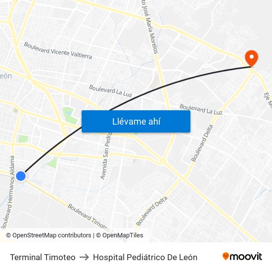 Terminal Timoteo to Hospital Pediátrico De León map