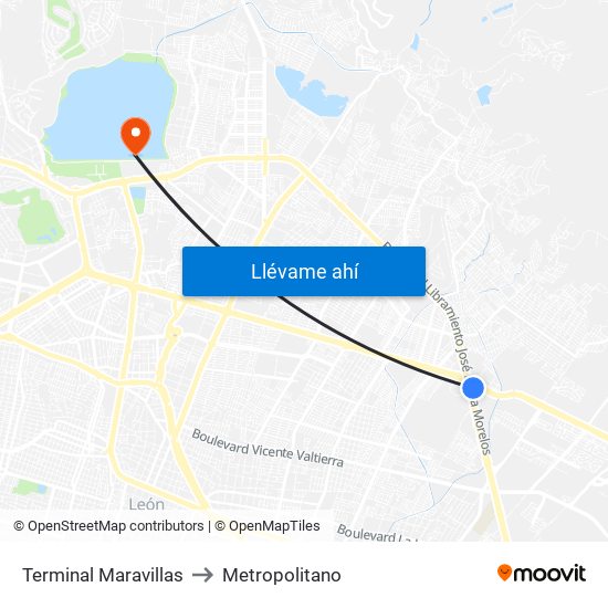 Terminal Maravillas to Metropolitano map