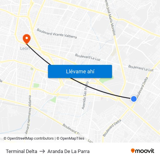 Terminal Delta to Aranda De La Parra map