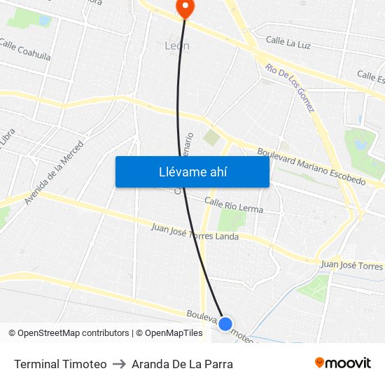Terminal Timoteo to Aranda De La Parra map