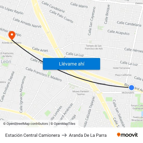 Estación Central Camionera to Aranda De La Parra map