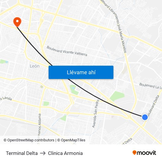 Terminal Delta to Clinica Armonia map