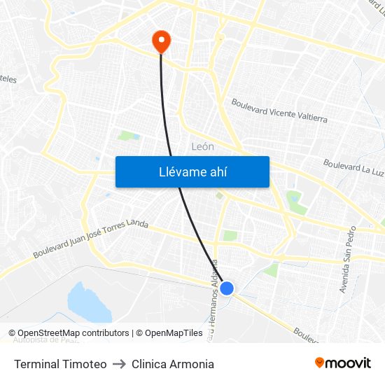 Terminal Timoteo to Clinica Armonia map