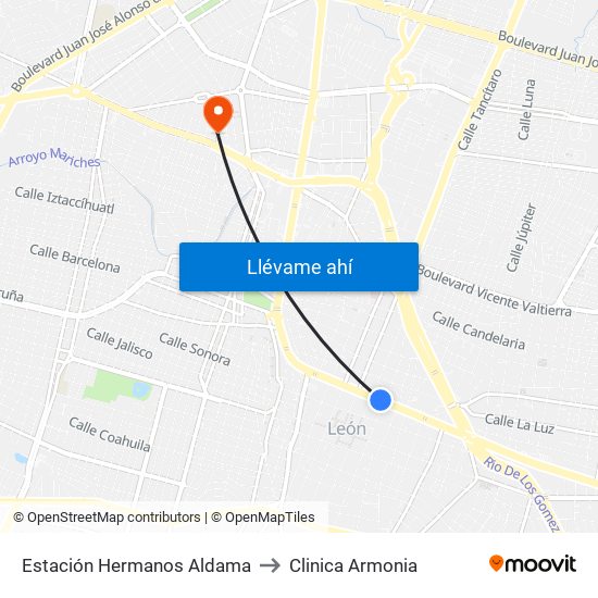 Estación Hermanos Aldama to Clinica Armonia map