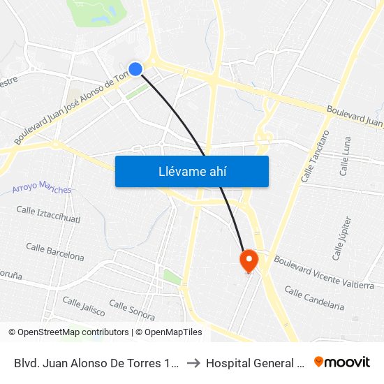 Blvd. Juan Alonso De Torres 1803b - Predio Cerro Gordo to Hospital General Regional De León map
