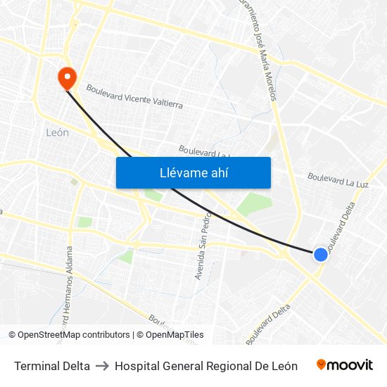 Terminal Delta to Hospital General Regional De León map