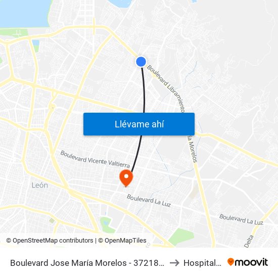 Boulevard Jose María Morelos -  37218 León De Los Aldama to Hospital La Luz map