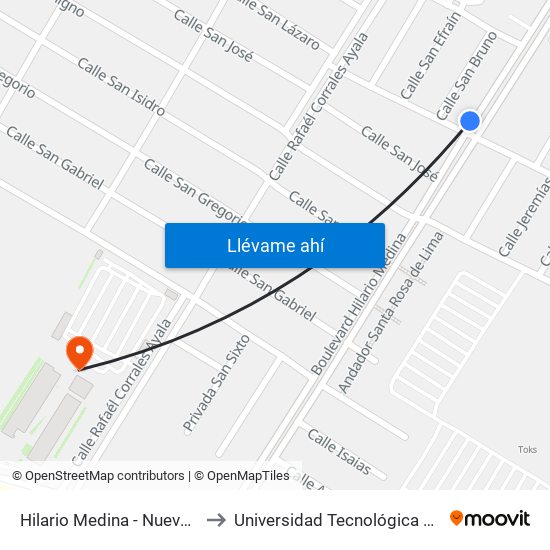 Hilario Medina - Nueva Santa Rosa De Lima to Universidad Tecnológica De México Campus León map