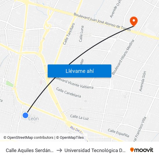 Calle Aquiles Serdán 118-120 - Centro to Universidad Tecnológica De México Campus León map