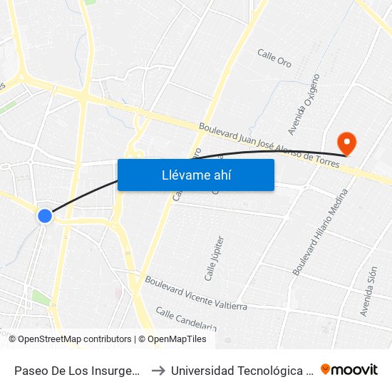 Paseo De Los Insurgentes 210 -  Los Paraísos to Universidad Tecnológica De México Campus León map