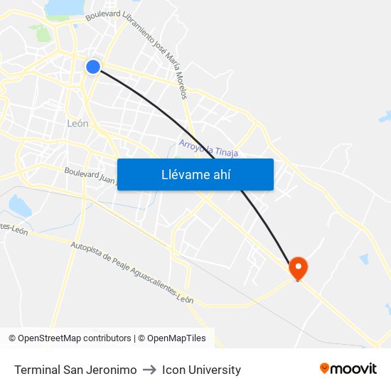 Terminal San Jeronimo to Icon University map