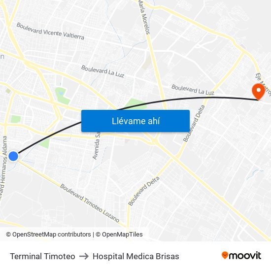 Terminal Timoteo to Hospital Medica Brisas map