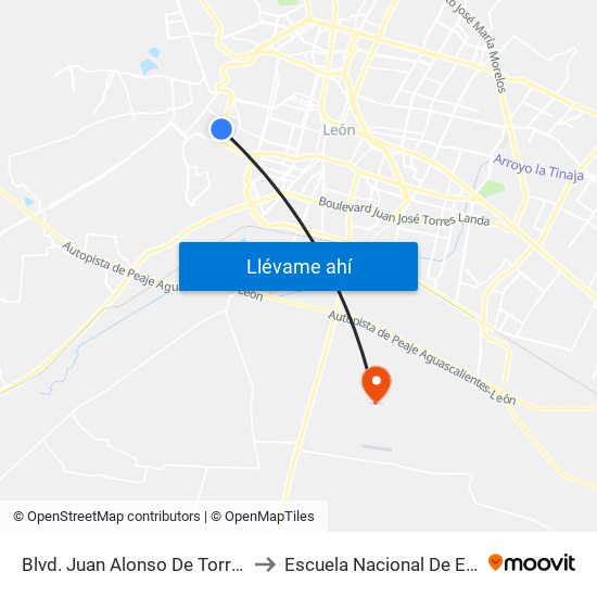 Blvd. Juan Alonso De Torres 205 - Misión De Santa Fe to Escuela Nacional De Estudios Superiores León map