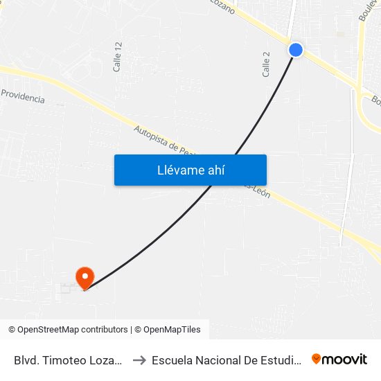 Blvd. Timoteo Lozano - La Moreña to Escuela Nacional De Estudios Superiores León map