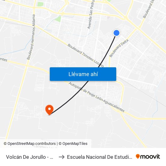 Volcán De Jorullo - Cerrito De Jerez to Escuela Nacional De Estudios Superiores León map