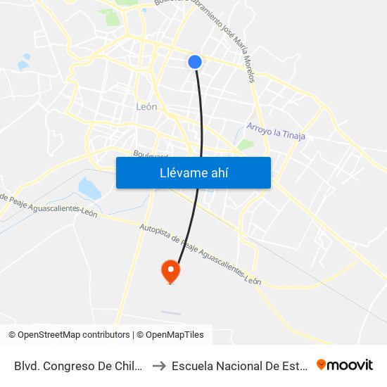 Blvd. Congreso De Chilpancingo - Deportiva I to Escuela Nacional De Estudios Superiores León map