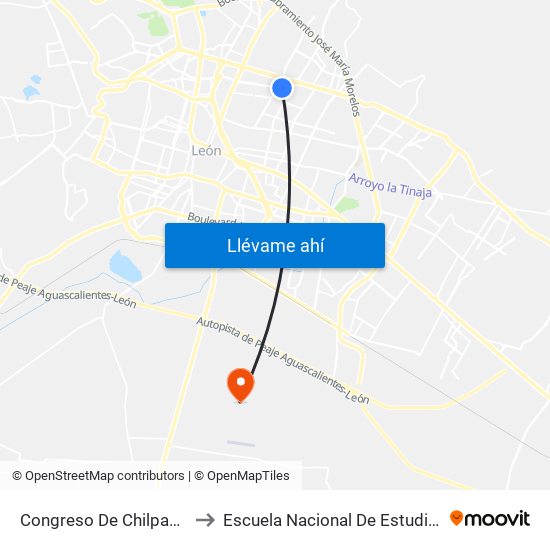 Congreso De Chilpancingo - Linares to Escuela Nacional De Estudios Superiores León map