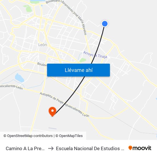 Camino A La Presa - Alfaro to Escuela Nacional De Estudios Superiores León map