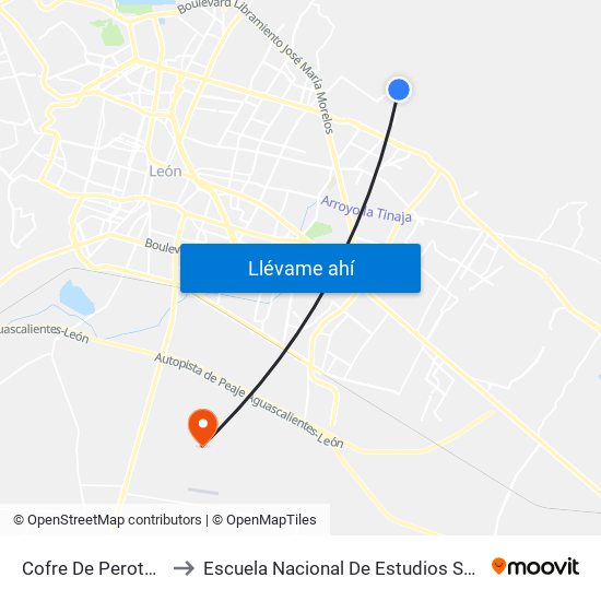 Cofre De Perote - Alfaro to Escuela Nacional De Estudios Superiores León map
