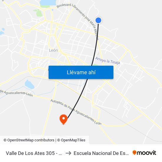 Valle De Los Ates 305 - Valle De San Bernanrdo to Escuela Nacional De Estudios Superiores León map