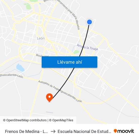 Frenos De Medina - Lomas De Medina to Escuela Nacional De Estudios Superiores León map
