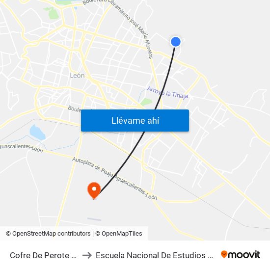 Cofre De Perote - El Peñon to Escuela Nacional De Estudios Superiores León map