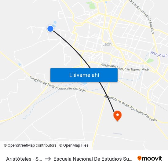 Aristóteles -  Soledad to Escuela Nacional De Estudios Superiores León map