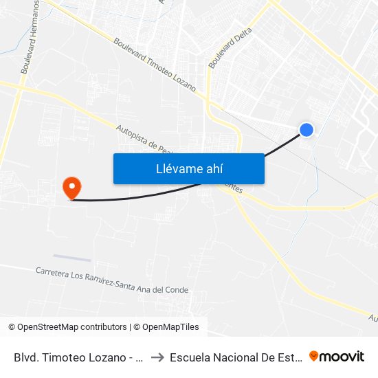Blvd. Timoteo Lozano - Hacienda De San José to Escuela Nacional De Estudios Superiores León map