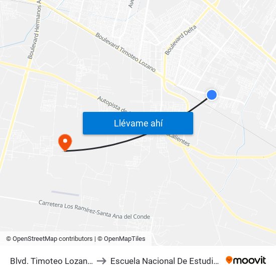 Blvd. Timoteo Lozano -  La Libertad to Escuela Nacional De Estudios Superiores León map