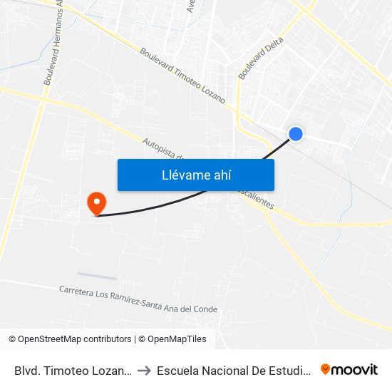 Blvd. Timoteo Lozano - La Libertad to Escuela Nacional De Estudios Superiores León map