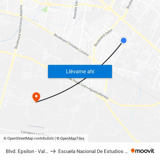 Blvd. Epsilon - Valle Del Real to Escuela Nacional De Estudios Superiores León map