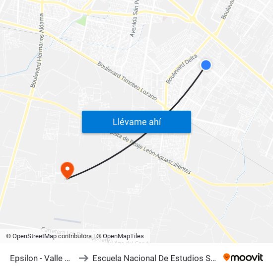 Epsilon - Valle Dorado II to Escuela Nacional De Estudios Superiores León map