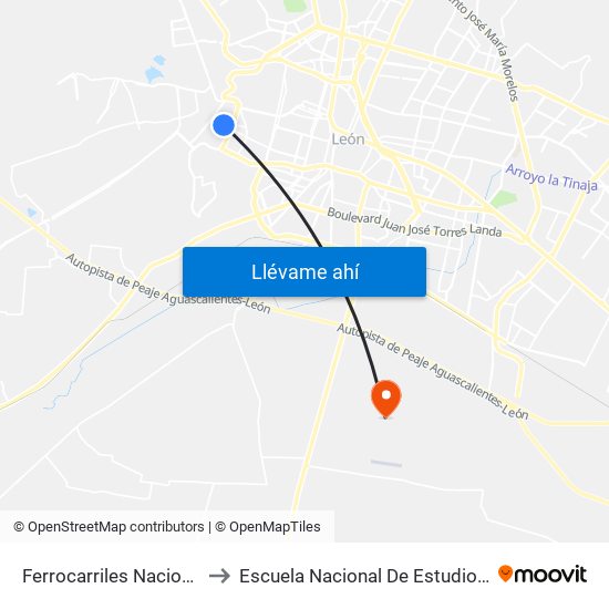 Ferrocarriles Nacionales - El Faro to Escuela Nacional De Estudios Superiores León map