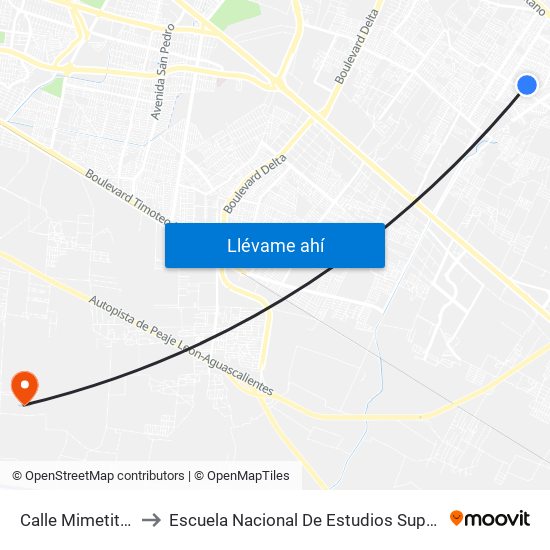 Calle Mimetita, 320 to Escuela Nacional De Estudios Superiores León map
