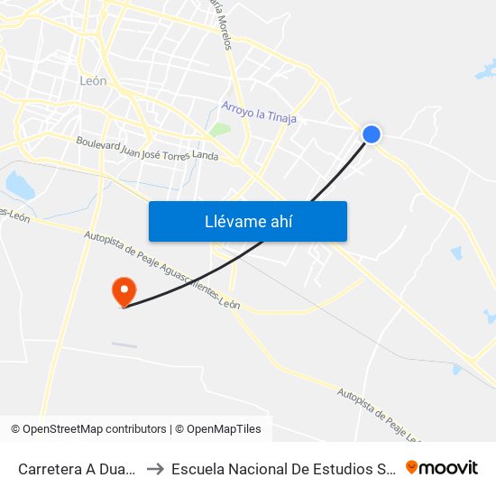 Carretera A Duarte, 5817 to Escuela Nacional De Estudios Superiores León map