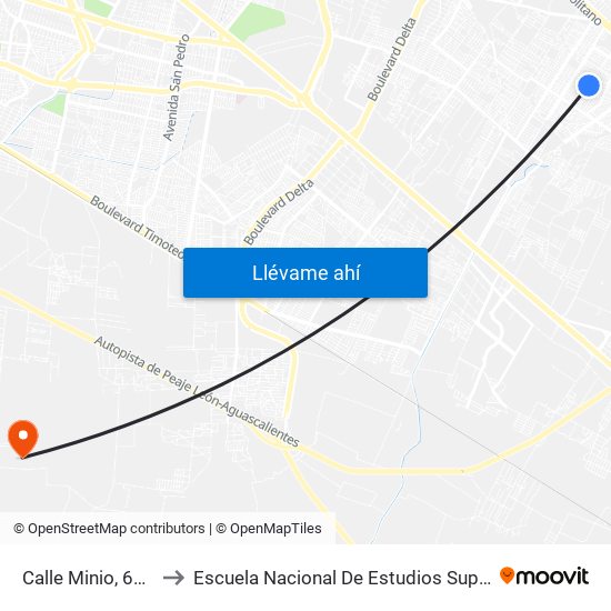 Calle Minio, 630-662 to Escuela Nacional De Estudios Superiores León map