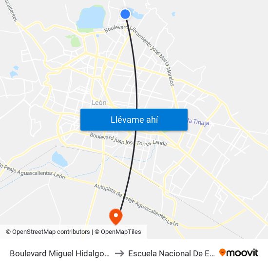 Boulevard Miguel Hidalgo 5813a -  Villas De Echeveste to Escuela Nacional De Estudios Superiores León map