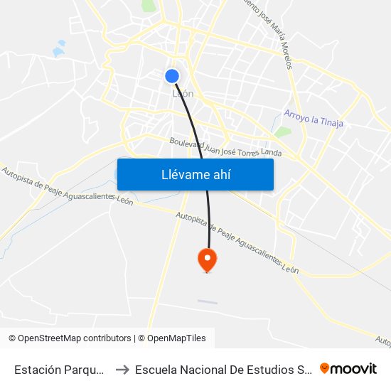 Estación Parque Hidalgo to Escuela Nacional De Estudios Superiores León map