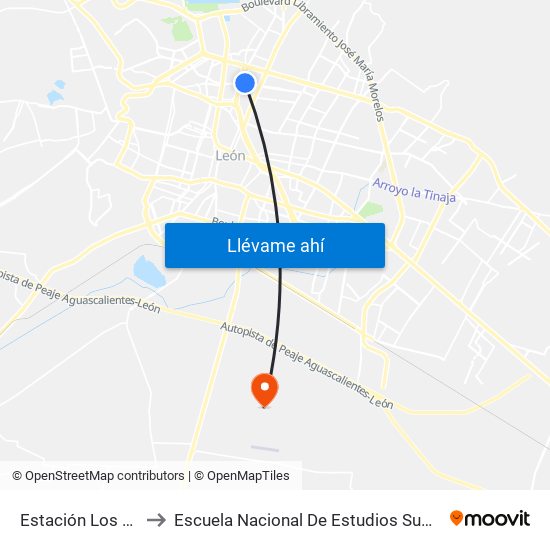Estación Los Gómez to Escuela Nacional De Estudios Superiores León map