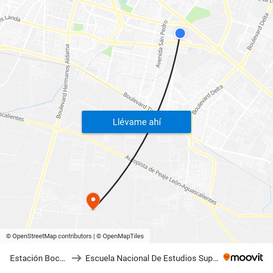 Estación Bocanegra to Escuela Nacional De Estudios Superiores León map