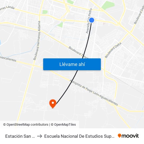 Estación San Isidro to Escuela Nacional De Estudios Superiores León map