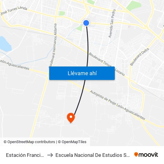 Estación Francisco Villa to Escuela Nacional De Estudios Superiores León map