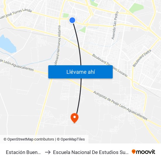 Estación Buenos Aires to Escuela Nacional De Estudios Superiores León map