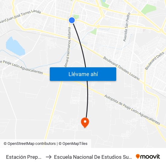 Estación Preparatoria to Escuela Nacional De Estudios Superiores León map