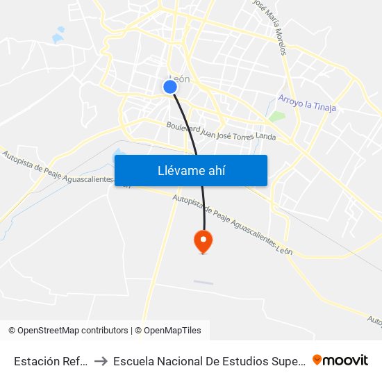 Estación Reforma to Escuela Nacional De Estudios Superiores León map